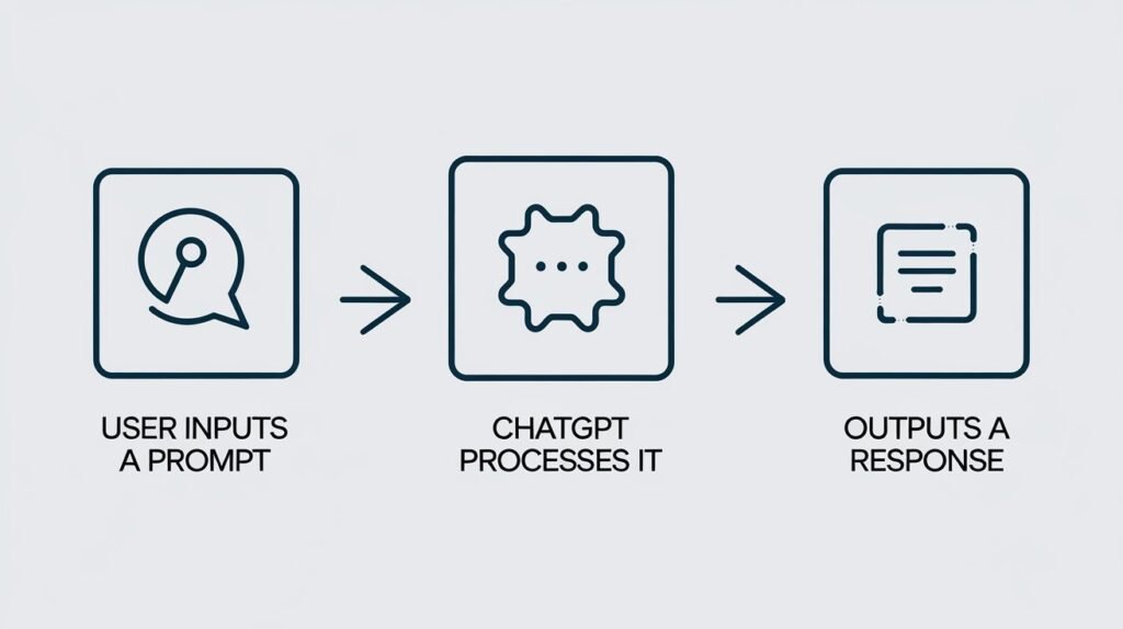 A diagram illustrating how a user inputs a prompt into ChatGPT, which processes it and generates a response