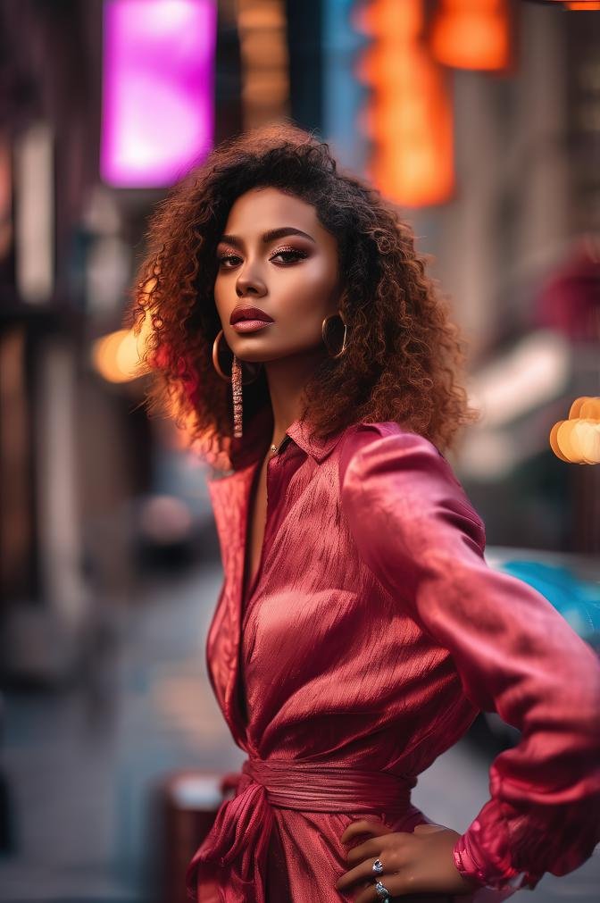 A young woman with curly hair realistic photos